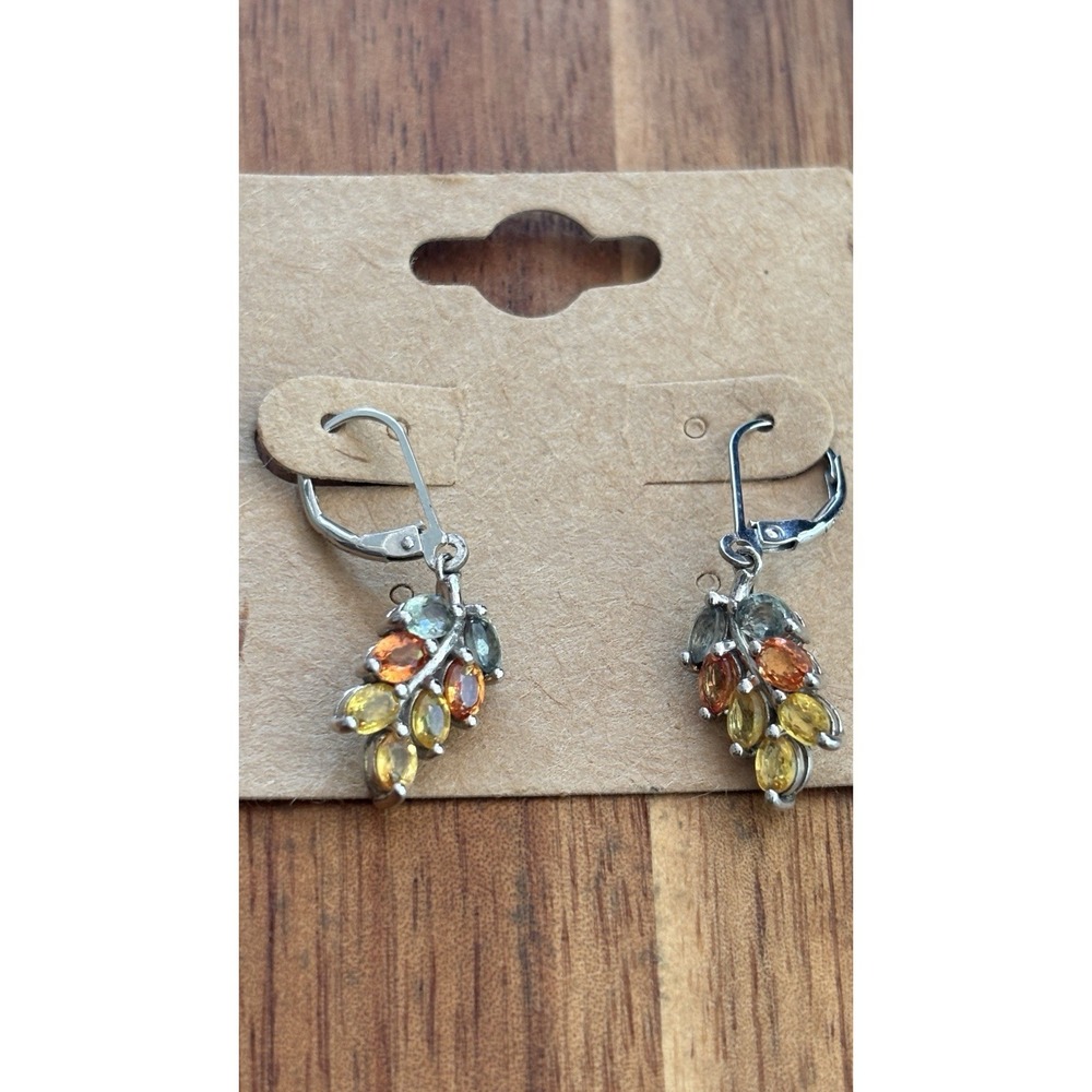 Multi Sapphire Dangle Levetback Earrings Sterling Silver
